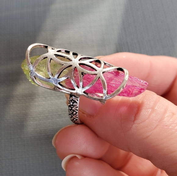 New Caged Bi-Color Tourmaline 925 Silver Ring. - Picture 9 of 14